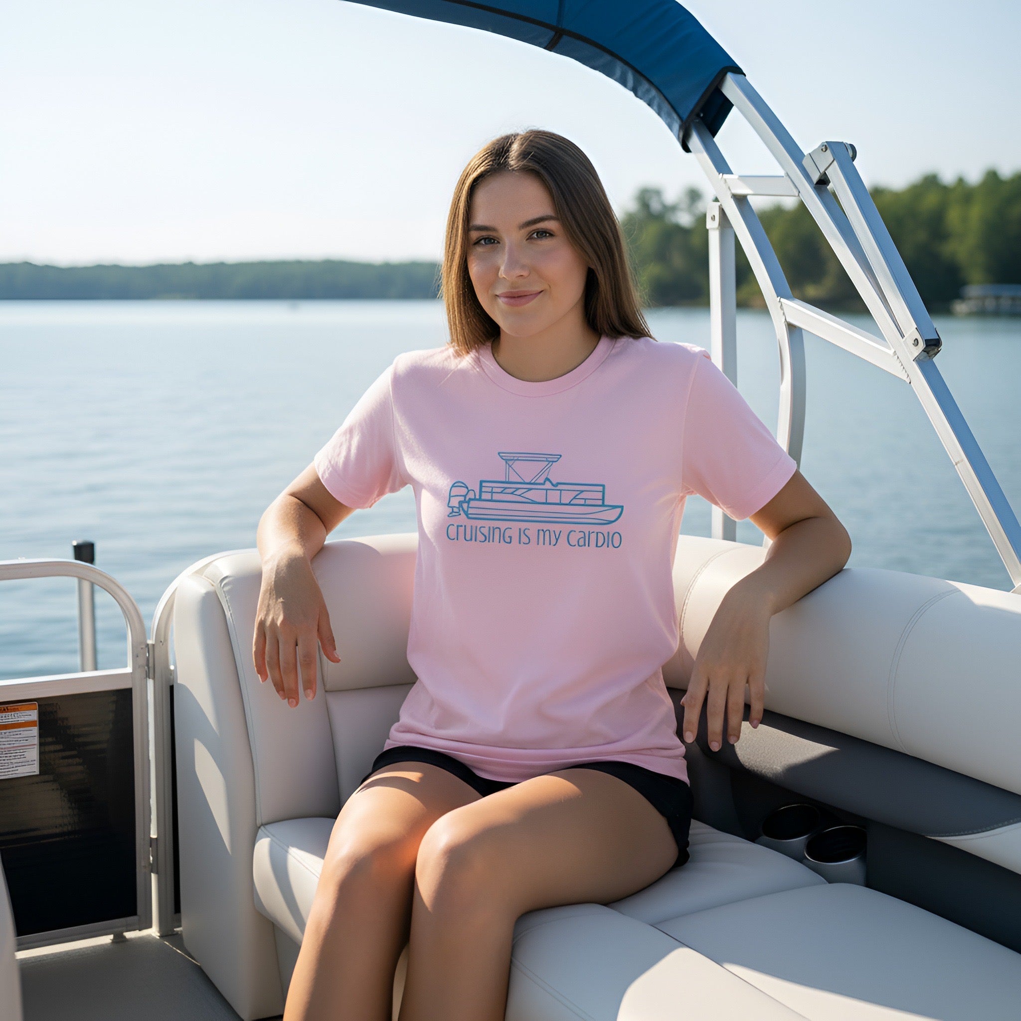 "Cruising is My Cardio” Short Sleeve Tee – Retro Pontoon Boat Bella + Canvas Soft Unisex Tee