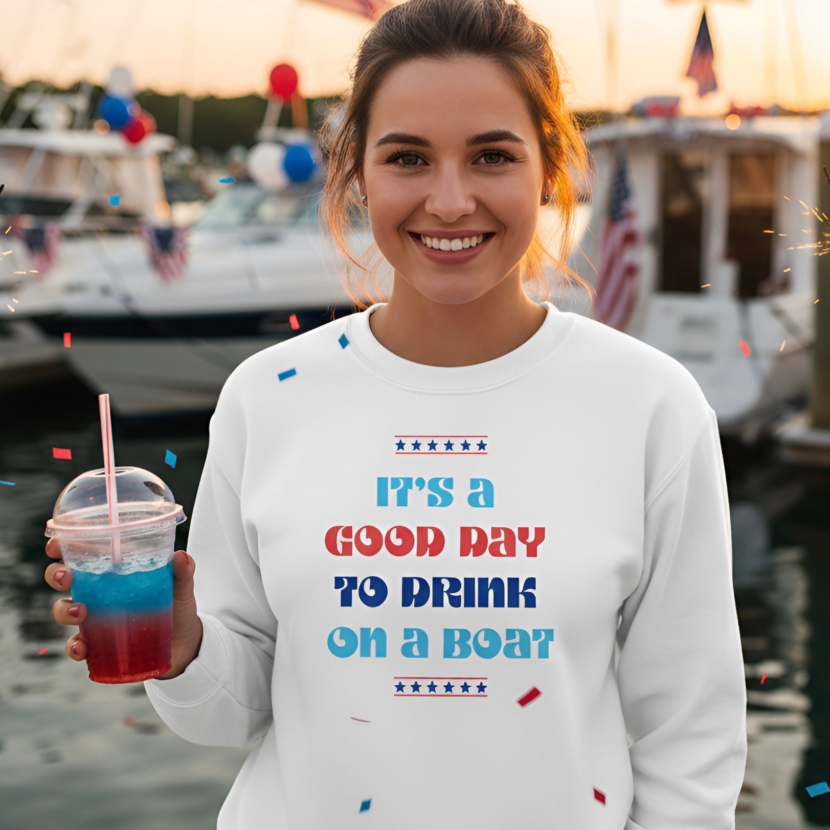 LIMITED JULY 4th EDITION! "It’s a Good Day to Drink on a Boat" Sweatshirt —  Boat Life Unisex Casual Crewneck