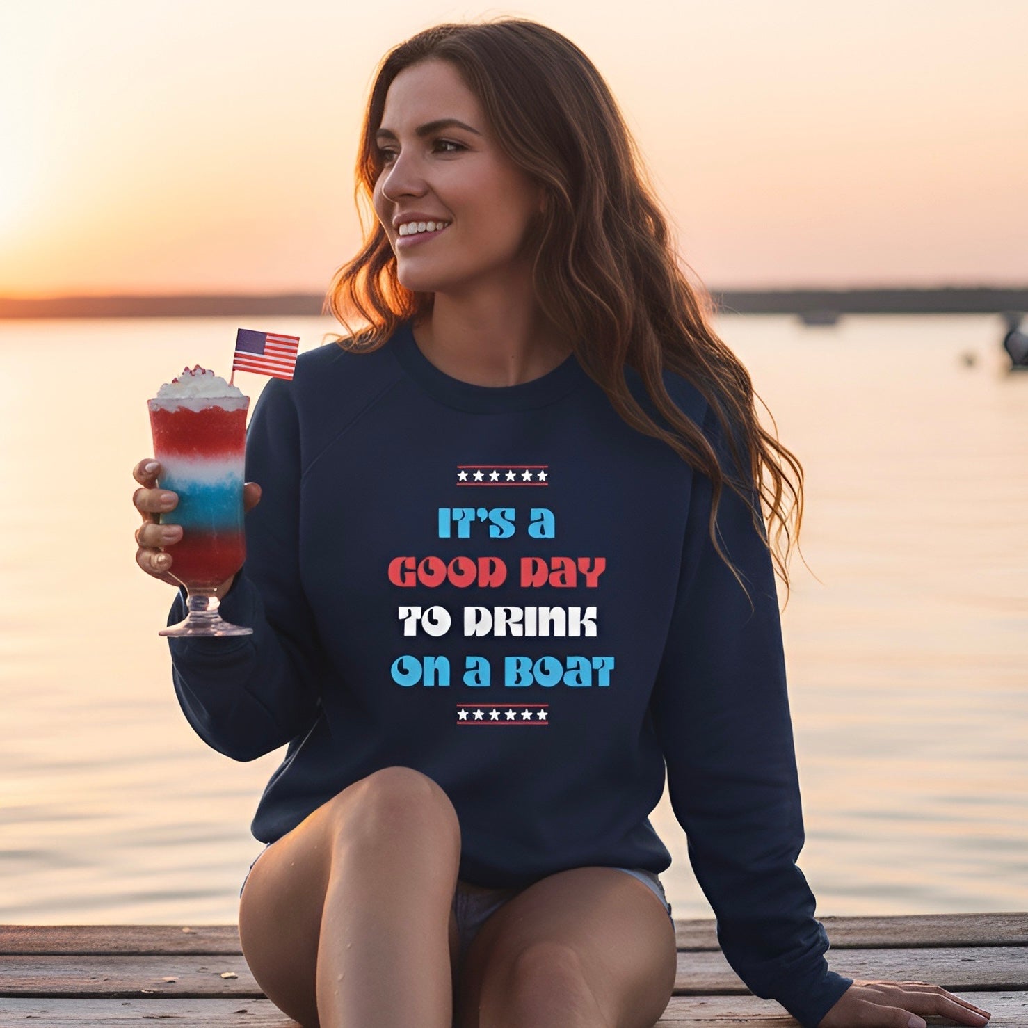 LIMITED JULY 4th EDITION! "It’s a Good Day to Drink on a Boat" Sweatshirt —  Boat Life Unisex Casual Crewneck