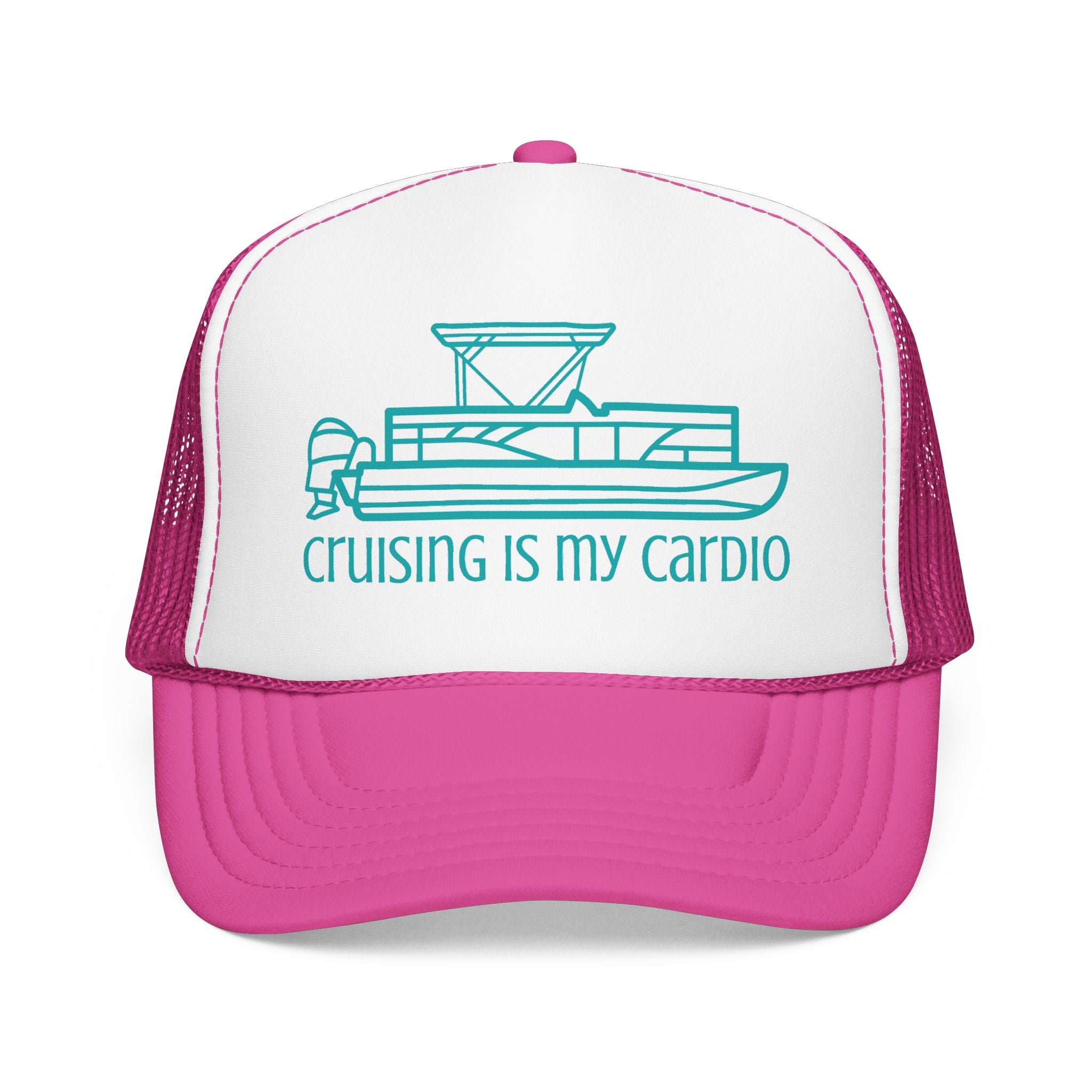 "Cruising Is My Cardio" Trucker Hat — Retro Pontoon Boat Foam Trucker