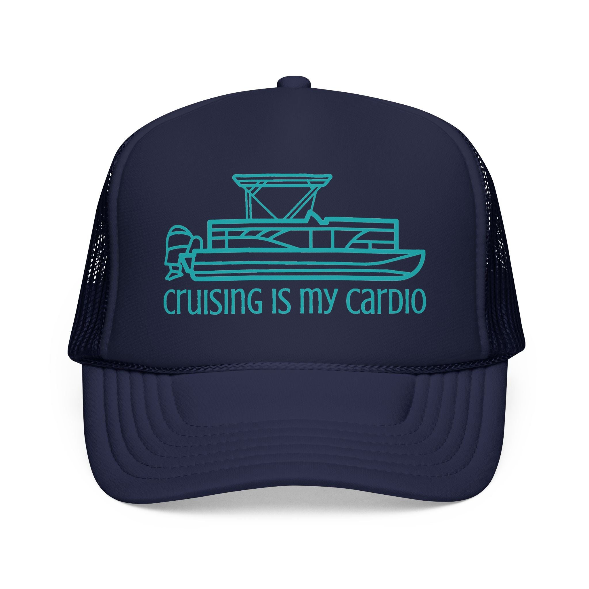 "Cruising Is My Cardio" Trucker Hat — Retro Pontoon Boat Foam Trucker